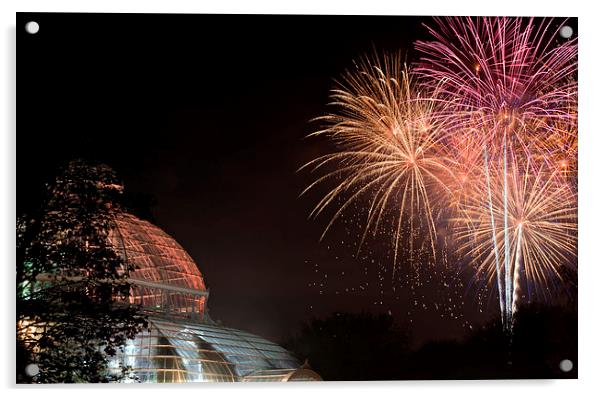 Fireworks light up Sefton Park Palm House, Liverpo Acrylic by ken biggs