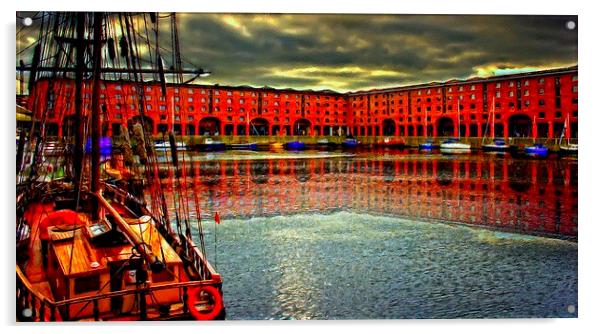 A digitally constructed painting of Albert Dock  Acrylic by ken biggs