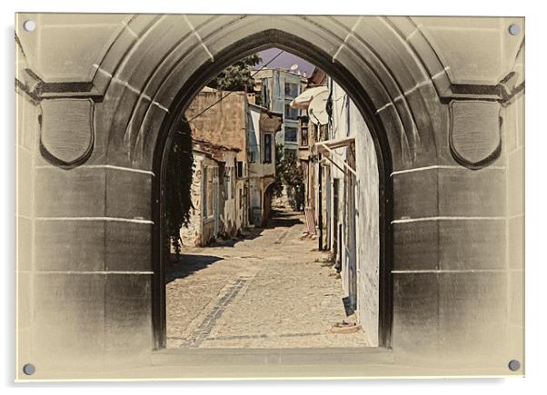 village street through arched doors  Acrylic by ken biggs