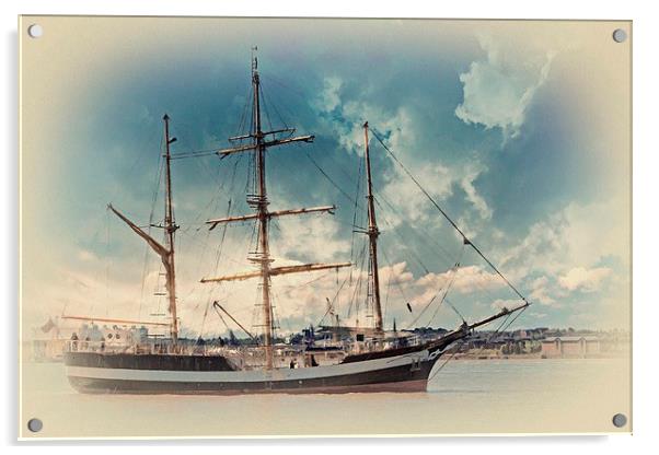 A tall ship on the river mersey Acrylic by ken biggs