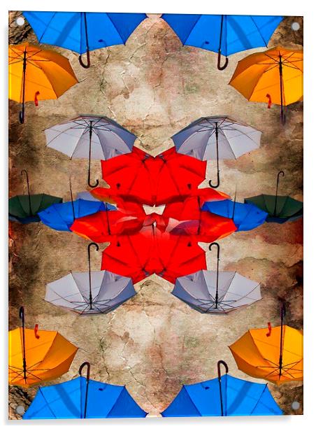 colorful umbrellas against a grungy background Acrylic by ken biggs