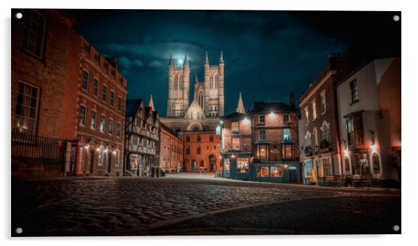 Lincoln cathedral panoramic views under a full moon  Acrylic by Andrew Scott