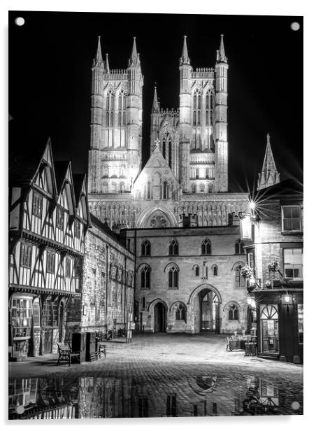 Lincoln Cathedral at night - black and white Acrylic by Andrew Scott