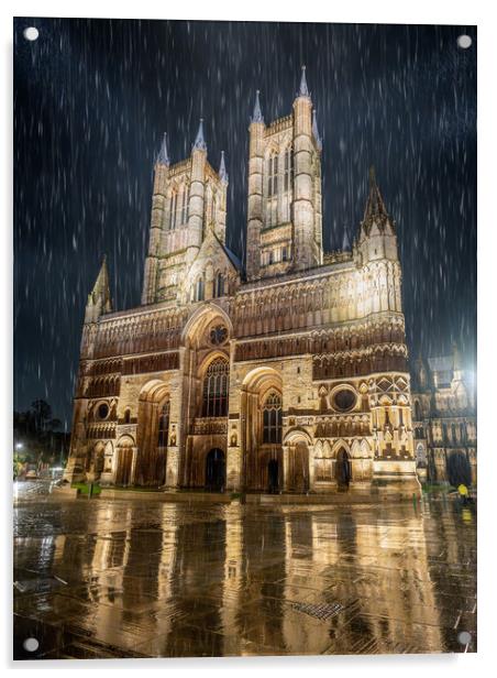 Lincoln Cathedral and torrential rain Acrylic by Andrew Scott