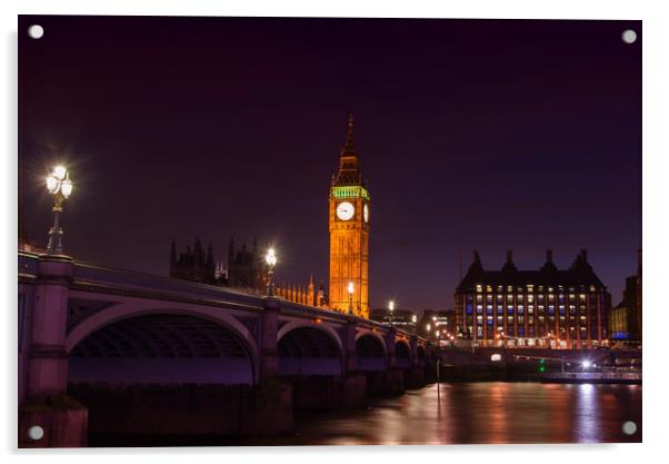 Big Ben, Westminster Bridge and The Thames at nigh Acrylic by Andrew Scott