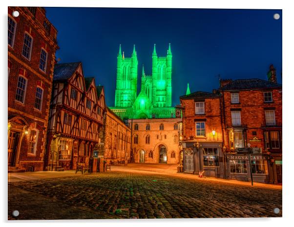 Lincoln Cathedral lit up green Acrylic by Andrew Scott