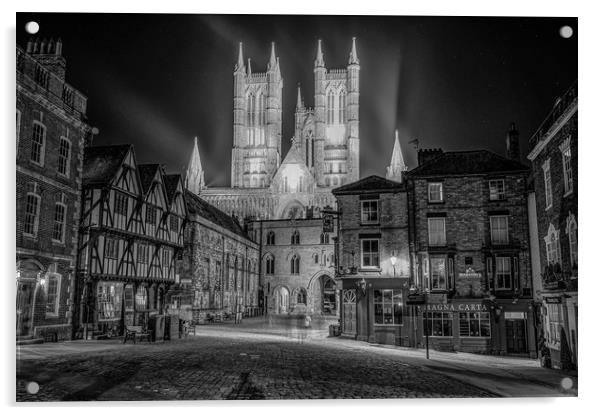Lincoln Cathedral in black and white Acrylic by Andrew Scott