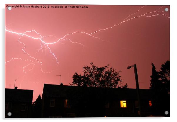 Lightning Over Harlow, Essex, UK 01 Acrylic by Justin Hubbard
