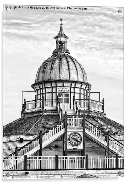  Eastbourne Pier, Camera Obscura (Greyscale) Acrylic by Justin Hubbard