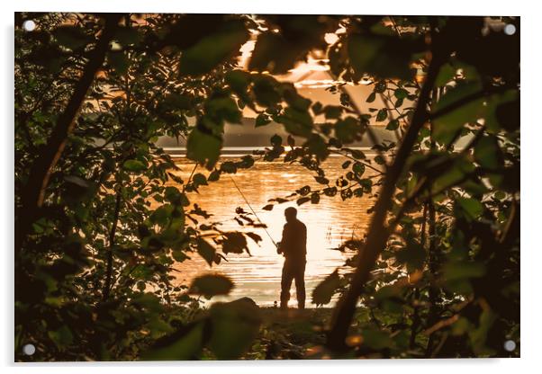 Fishing at sunset Acrylic by Svetlana Korneliuk