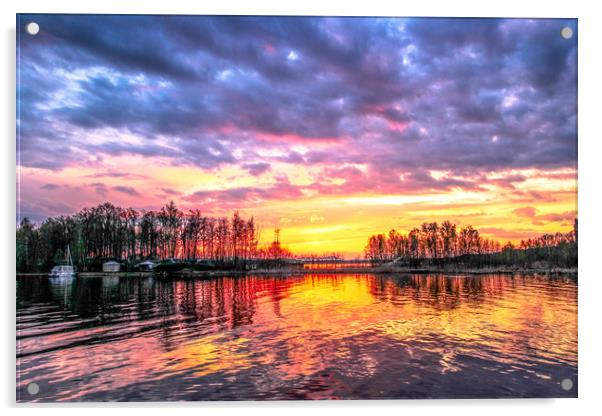 Sunset on the lake Acrylic by Svetlana Korneliuk