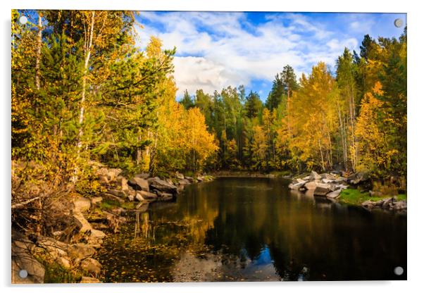 Autumn, Hidden Lake Acrylic by Svetlana Korneliuk
