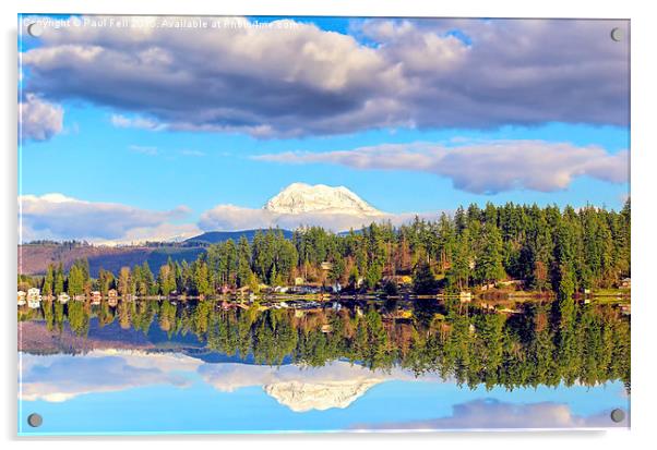 Clear Lake and Mount Ranier Acrylic by Paul Fell