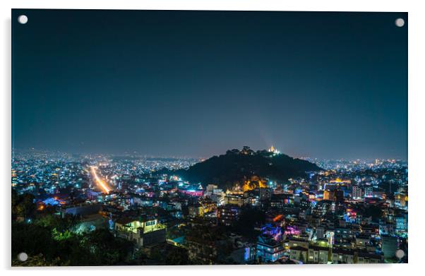 aerial view of kathmandu night cityscape Acrylic by Ambir Tolang