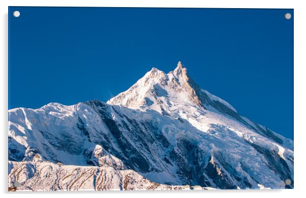 Landscape view of snow covered mountain Manaslu Acrylic by Ambir Tolang