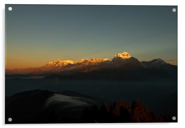 Shining Golden Mount Annapurna Acrylic by Ambir Tolang