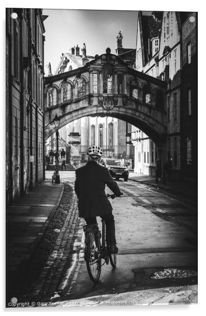 Cyclist under the Bridge of Sighs, Oxford Acrylic by Gary Turner