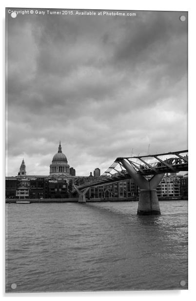  St Paul's Cathedral and the Millennium Bridge Acrylic by Gary Turner