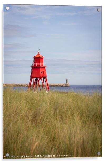 Herd Groyne Lighthouse through the dunes Acrylic by Gary Turner