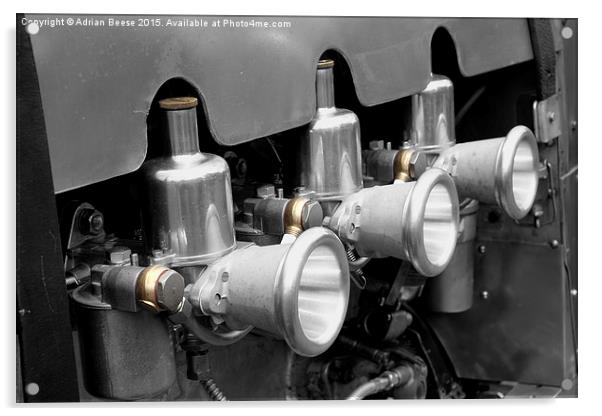 Split toned photograph of triple S.U Carburettors  Acrylic by Adrian Beese