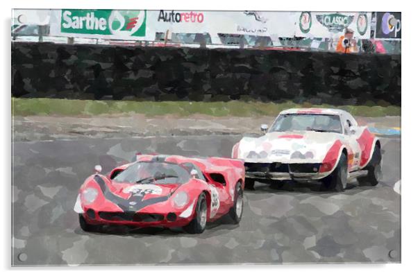 Lola and Corvette racing at Le Mans Acrylic by Adrian Beese