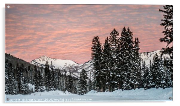 Winter Mountain Sunrise Acrylic by Brent Olson