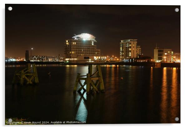 Cardiff bay at night Acrylic by Kevin Round