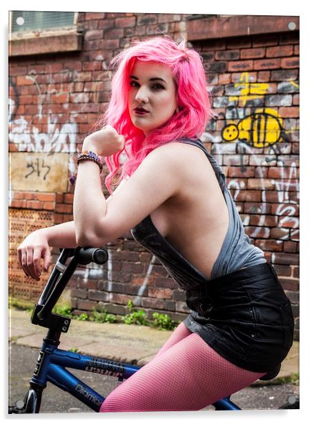 Pink hair girl (BMX) Acrylic by Chris Watson