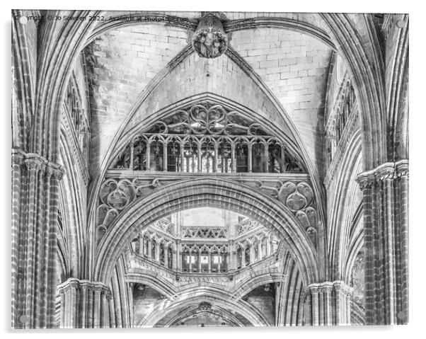 Barcelona Old Cathedral (Mono) Acrylic by Jo Sowden
