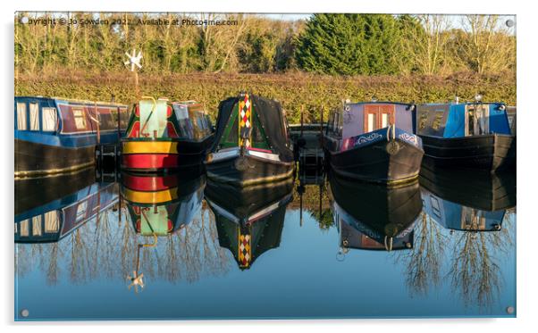 Reflections of Narrow boats  Acrylic by Jo Sowden