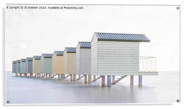 Receding beach huts, Osea  Acrylic by Jo Sowden
