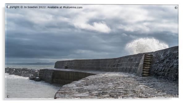 A stormy sea in Lyme Regis Acrylic by Jo Sowden