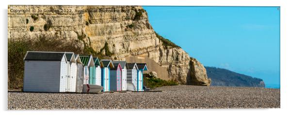 Beach huts, Beer Devon Acrylic by Jo Sowden