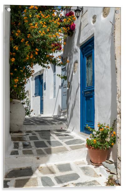 Greek Side Street, Serifos Acrylic by Jo Sowden