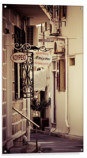 Typical Greek Back Street, Syros Acrylic by Jo Sowden
