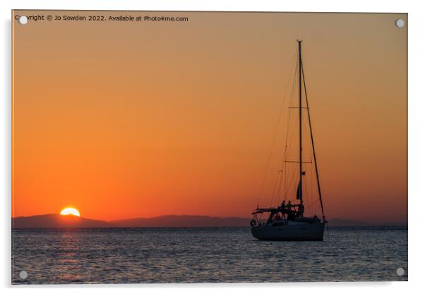 Sunset, Galissas Beach Syros Acrylic by Jo Sowden