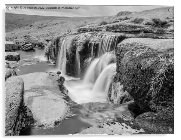 The East Dart Waterfall in Mono Acrylic by Jo Sowden