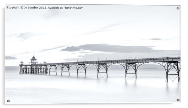 Clevedon Pier at sunset in Monochrome Acrylic by Jo Sowden
