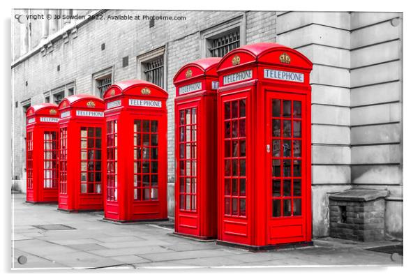 Iconic Red telephone boxes, London Acrylic by Jo Sowden