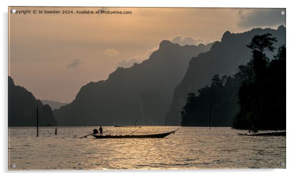 Sunrise over the Cheow Lan Lake, Khao Sok, Thailan Acrylic by Jo Sowden