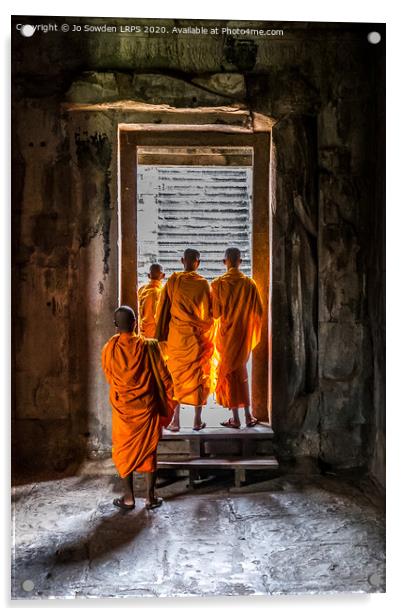 Buddhist Monks at Angkor Wat Acrylic by Jo Sowden