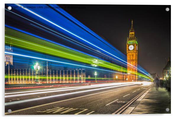 Light trails in front of the Houses of Parliament, Acrylic by Jo Sowden