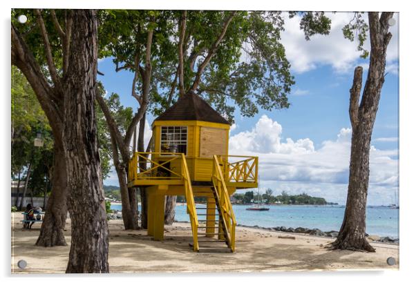 Life guard tower on the Beach, Barbados Acrylic by Jo Sowden