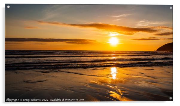 Sunset at Croyde Beach in Summer  Acrylic by Craig Williams