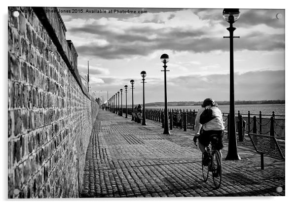  Cycling alongside the Mersey. Acrylic by Stephen Jones