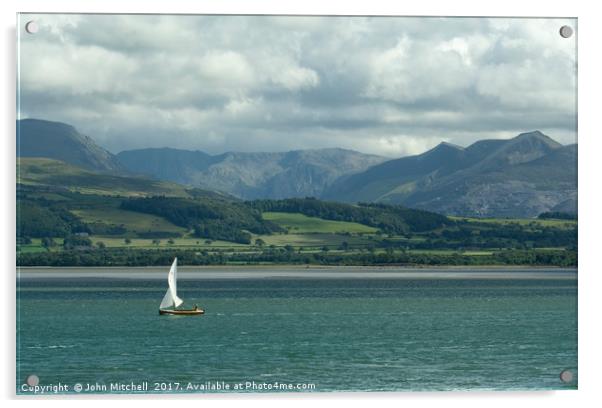 Snowdonia from the Menai Straits on a cloudy day Acrylic by John Mitchell