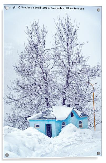 Little Blue House Acrylic by Svetlana Sewell