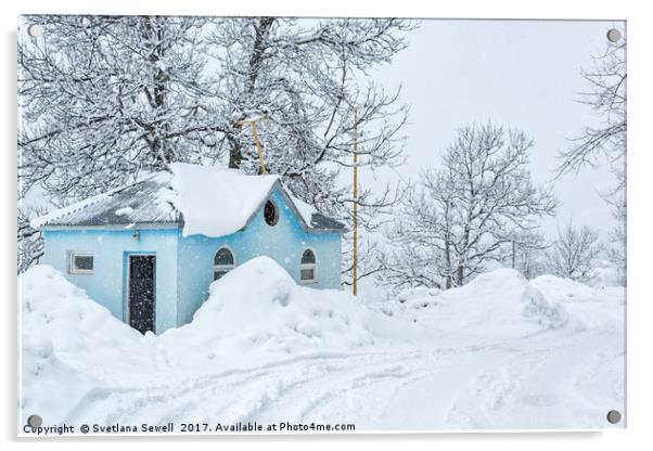 Little Blue House Acrylic by Svetlana Sewell