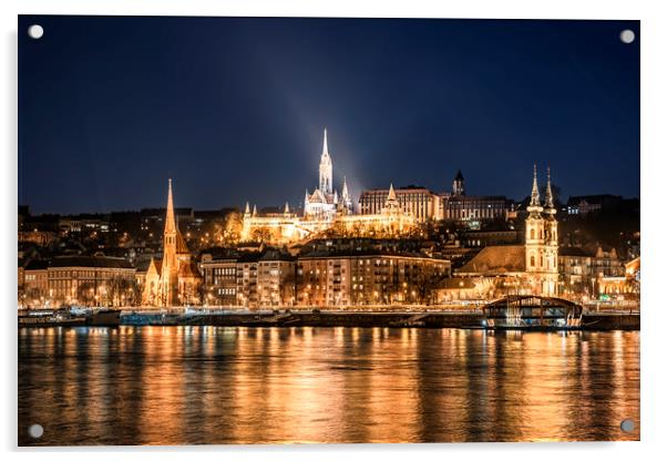 Budapest at Night Acrylic by Svetlana Sewell