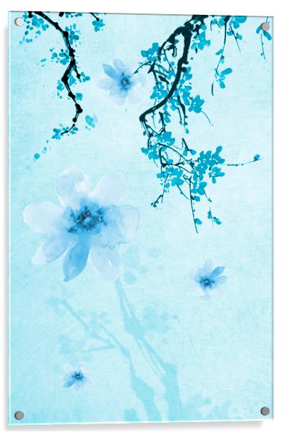 Blue Floral Abstract Acrylic by Svetlana Sewell